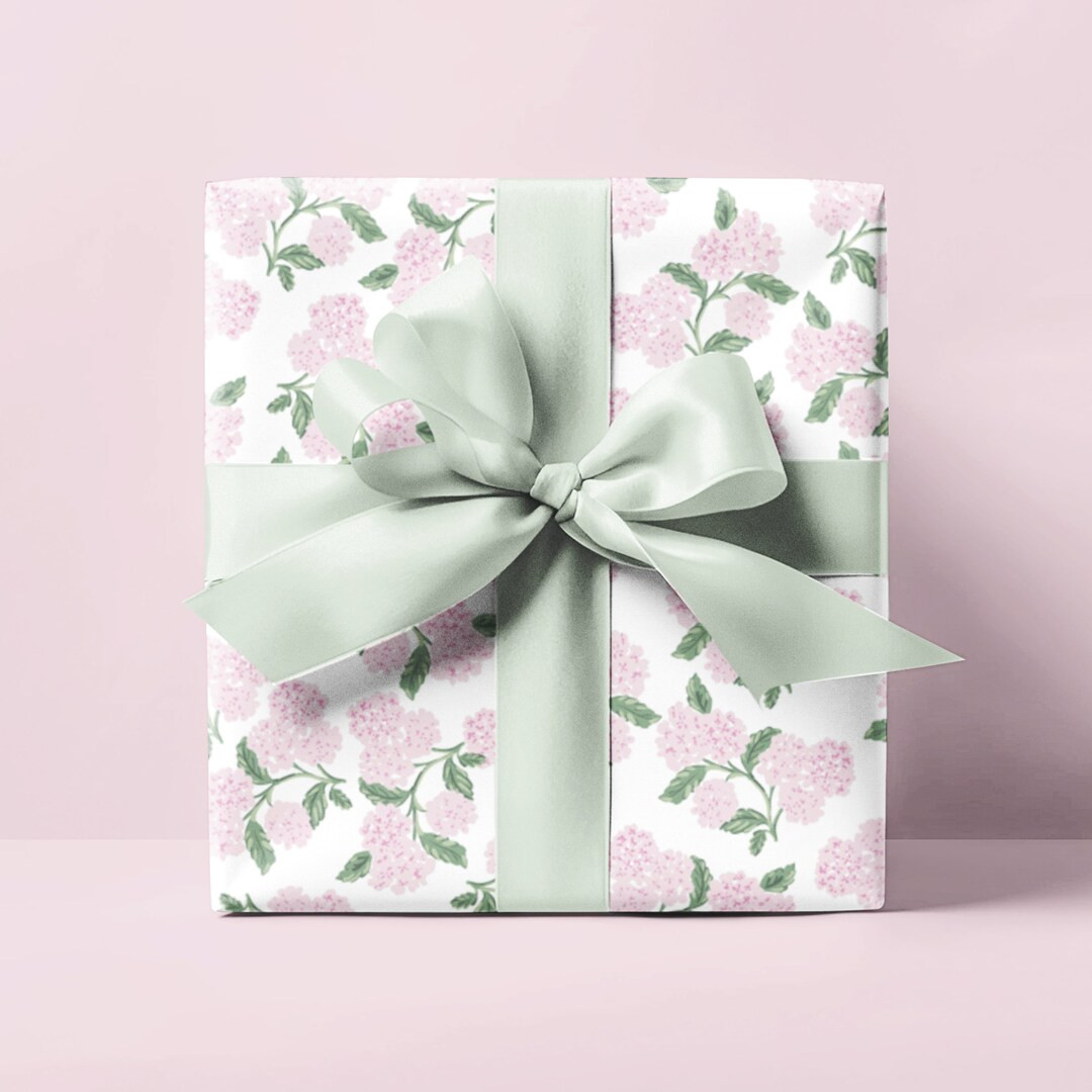 Pastel Pink Hydrangeas Wrapping Paper, Floral Girly Preppy Gift Wrap (Baby Shower, Wedding, Brida... | Etsy (US)