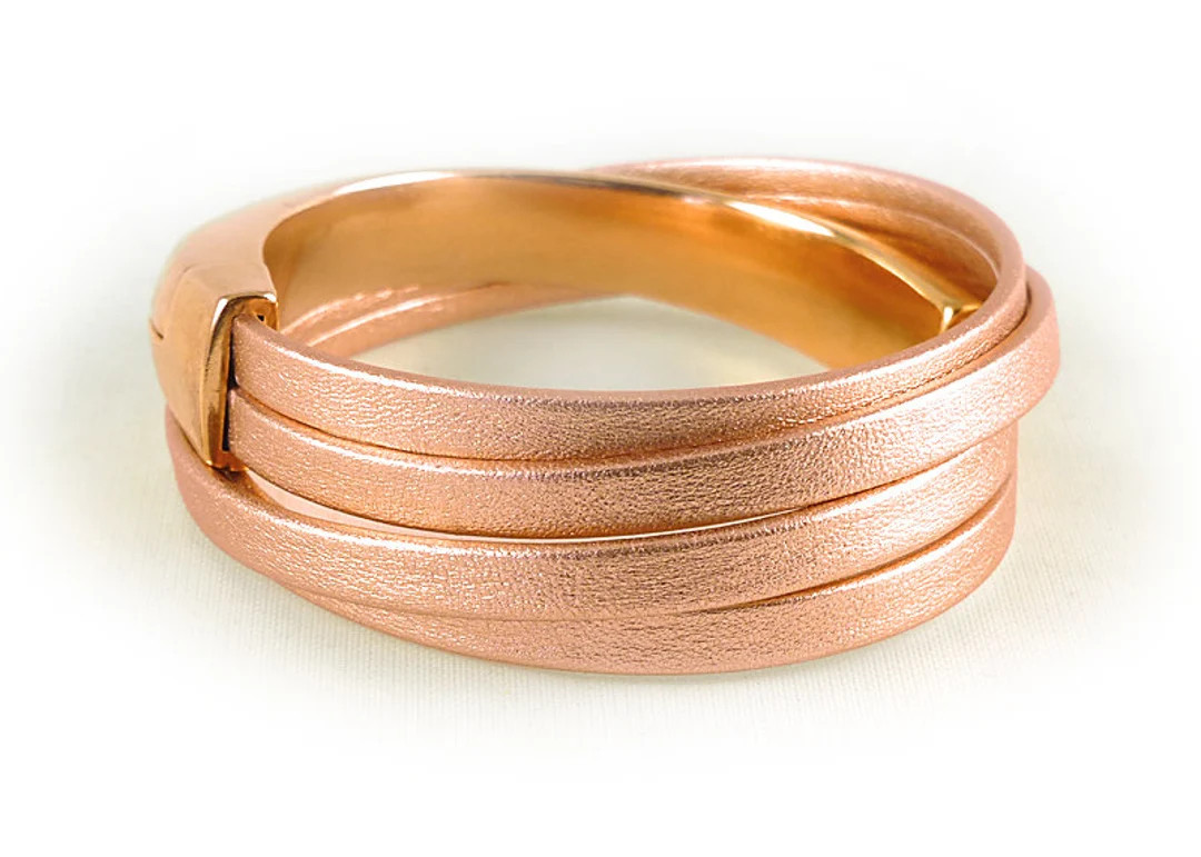 Rose Gold Wrap Bracelet Mother's Day Gift, Metallic Leather Cuff Bracelet With Magnetic Bracelet ... | Etsy (US)