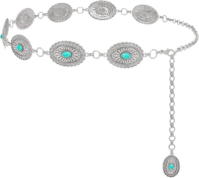 XZQTIVE Women Boho Chain Belts For Dresses Jeans Western Cowgirl Waist Links Belt Adjustable Meta... | Amazon (US)