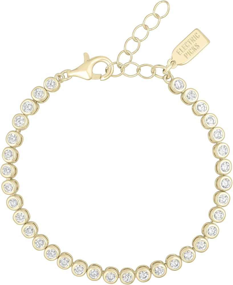 Electric Picks Bezel Round Tennis Bracelet - 14kt Gold Plated 3mm, Stack or Wear Alone, Gold Spar... | Amazon (US)