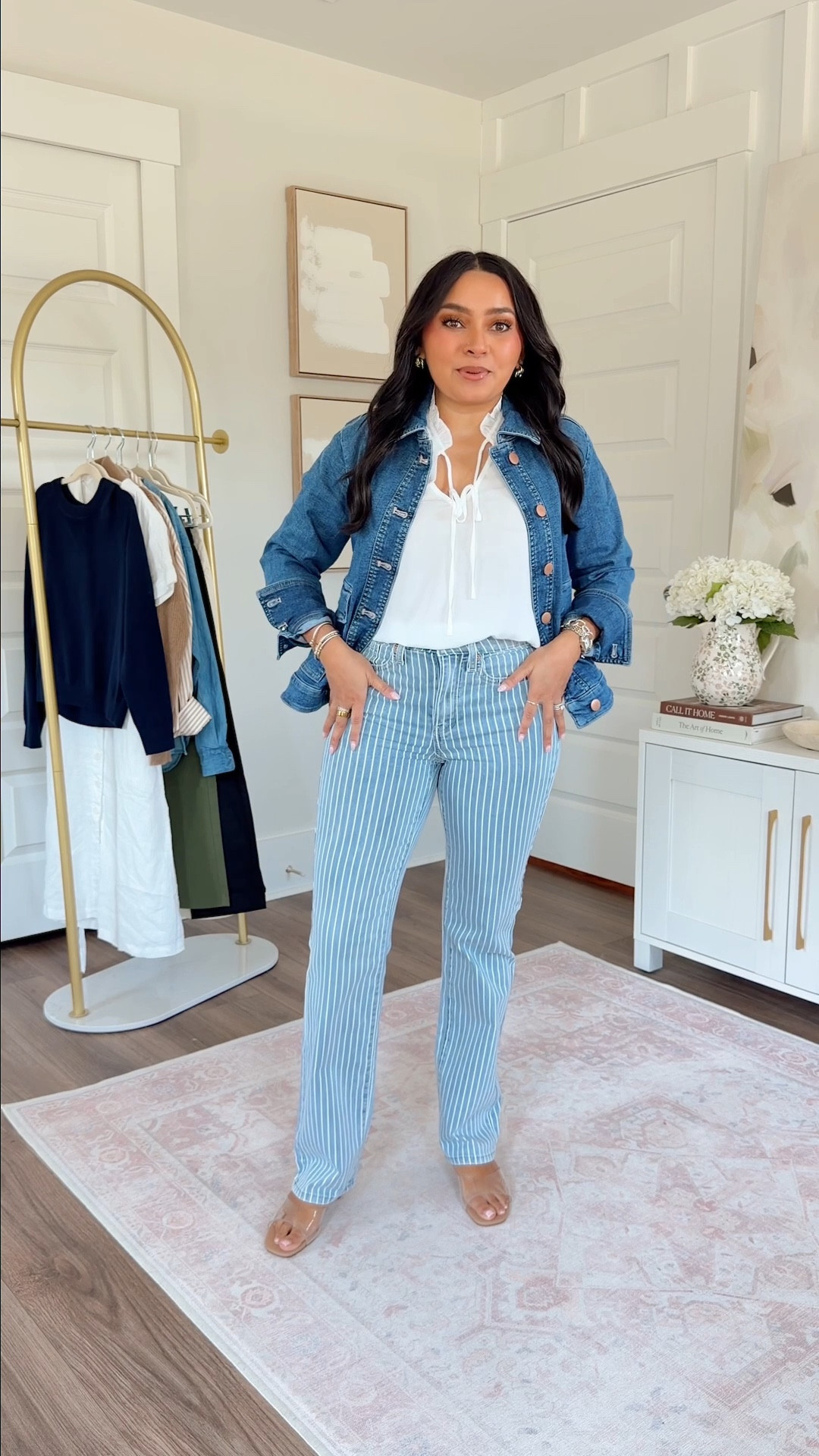 White blouse XXS TTS
Marilyn Straight Jeans wash Azure Stripe - Size O petite, I size down a size in this brand, 29" inseam Clear sandals - Size
5.5 TTS
Denim jacket XXS TTS

#LTKootd #LTKPetite #LTKgrwm