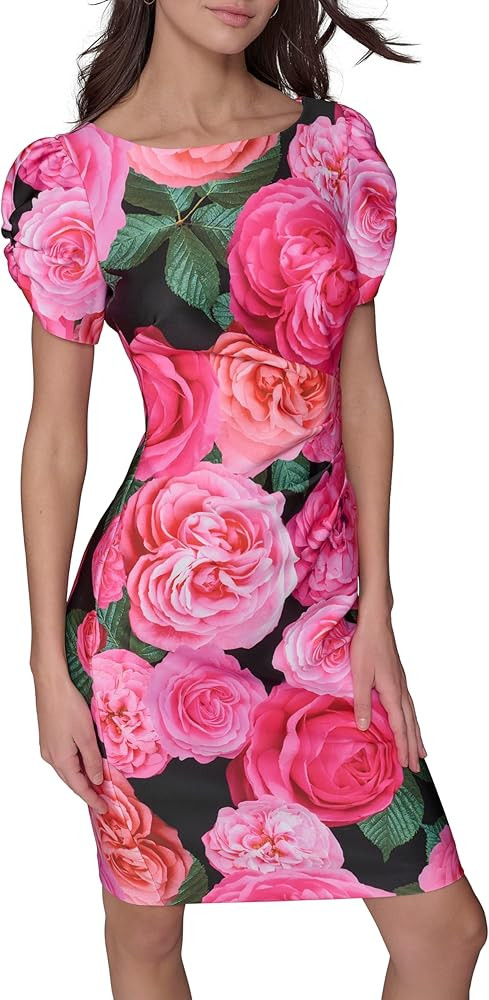 KARL LAGERFELD Women's Above The Knee Short Puffed Sleeve Basic Sheath Dress | Amazon (US)