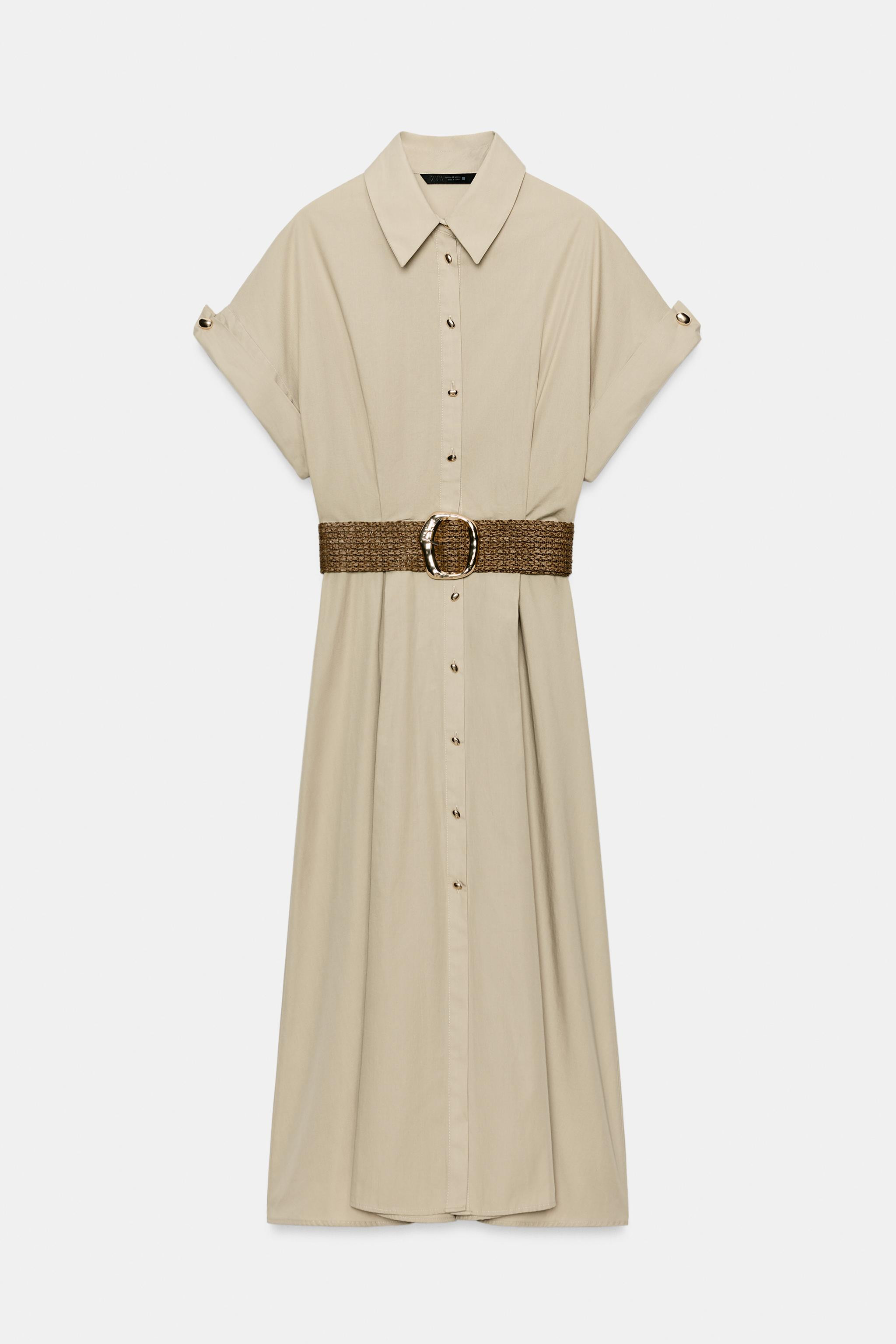 MIDI POPLIN DRESS WITH BELT | Zara FR