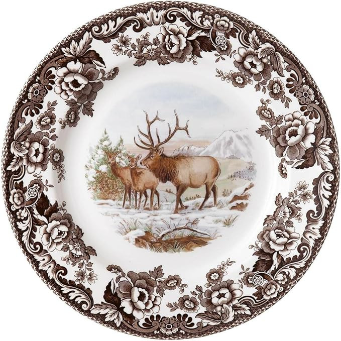 Spode Woodland Elk Salad Plate - American Wildlife Design, British Flowers Border for Rustic Dini... | Amazon (US)