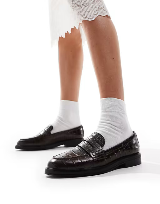 ALDO Lededanten loafers in brown leather croc | ASOS (Global)