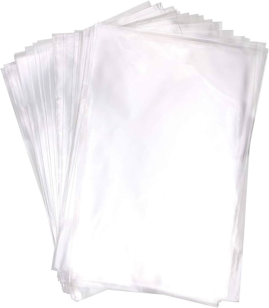 Mini Skater 8" x 12" Clear Treat Bags OPP Cello Cellophane Flat Bag With 50Pcs Gold Color Twist T... | Amazon (US)