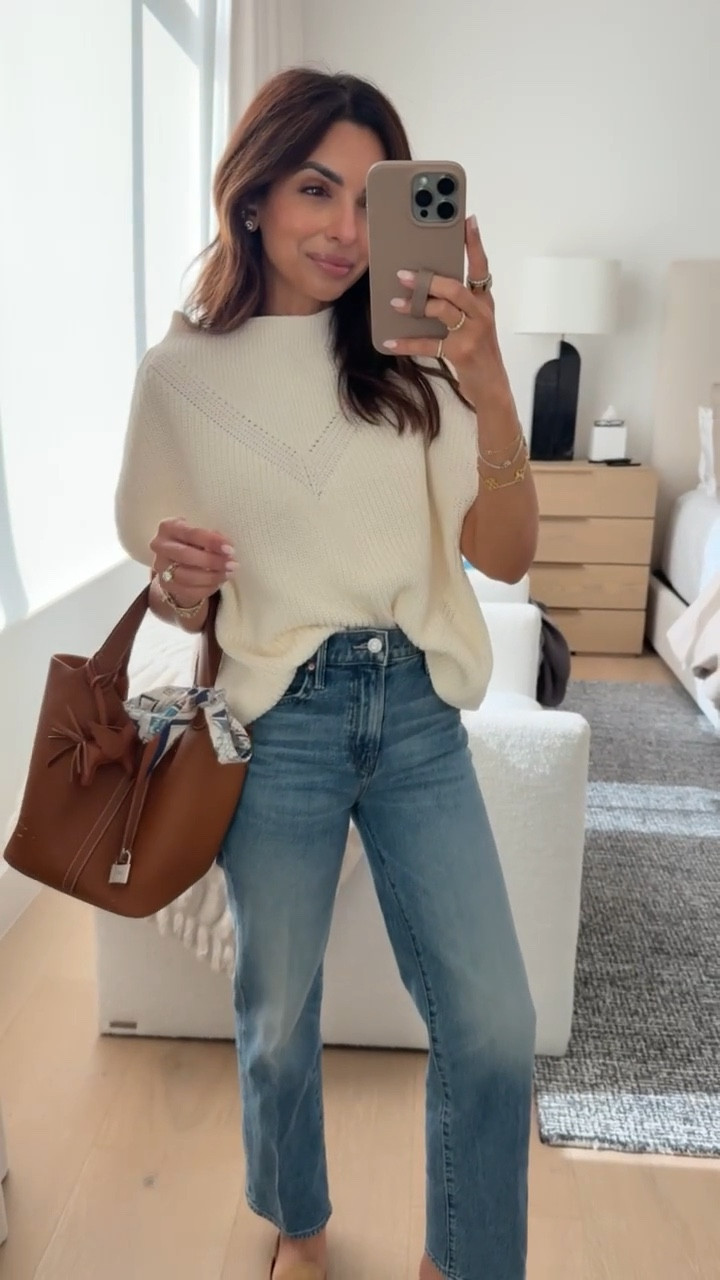 How I’m styling jeans and a sweater as we head into spring! I paired with these Mother jeans I’m loving and the cutest mock neck sweater 🤎#LTKstyletip

#LTKSeasonal