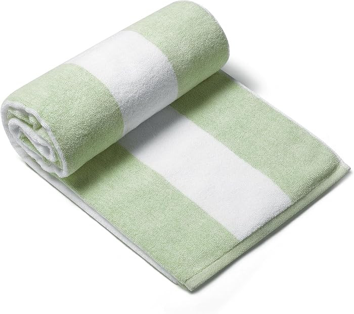 Plush Oversized Beach Towel - Cotton 40 x 70 Inch Large Thick Grass Green Striped Cabana Pool Swi... | Amazon (US)