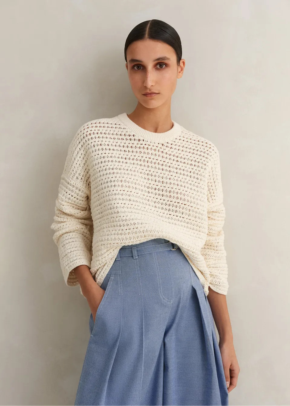 Chunky Cotton Open Stitch Box Sweater | ME+EM US