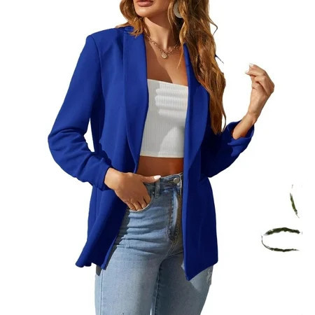 Elegant Solid Shawl Collar Royal Blue Women Blazers | Walmart (US)