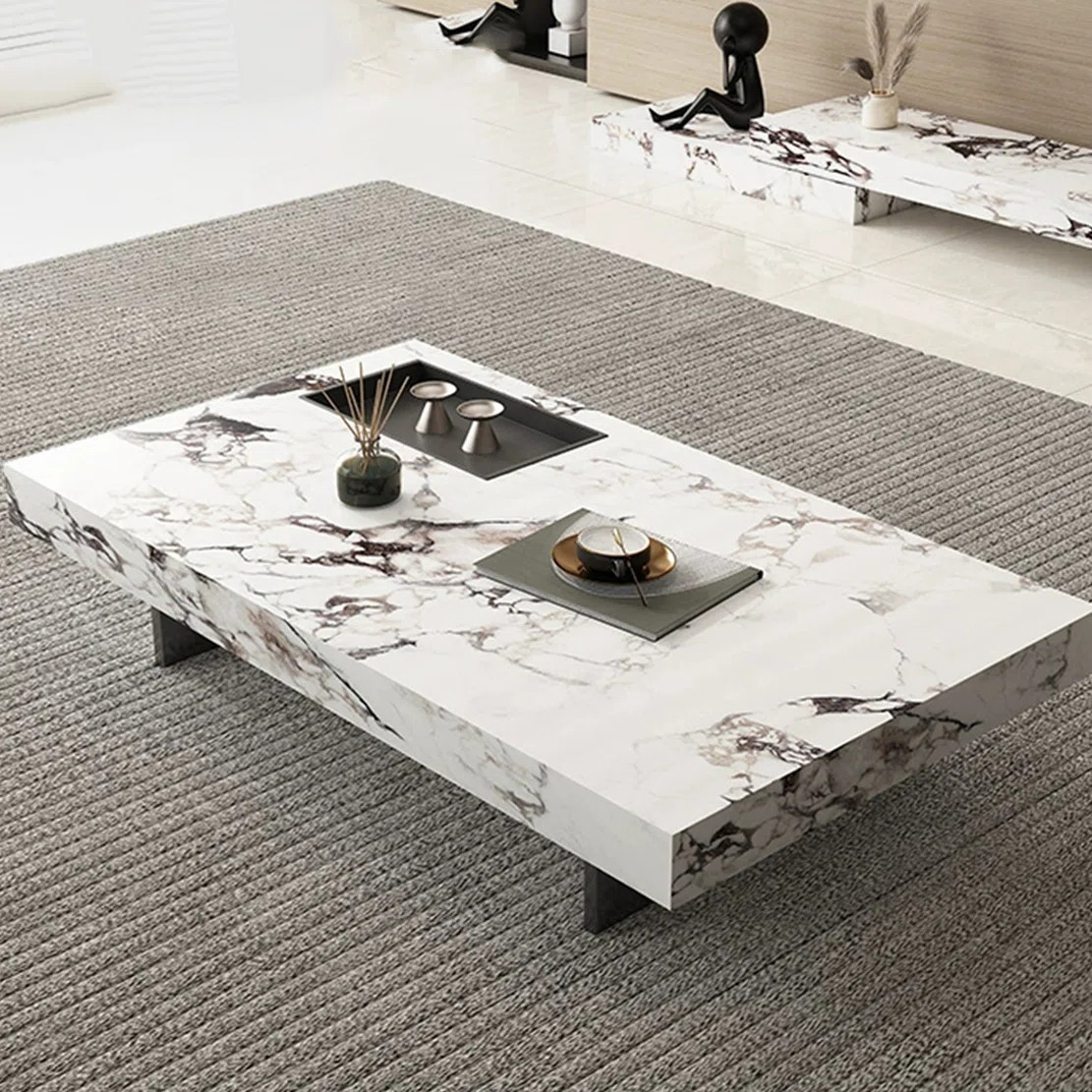 Modern simple square rock plate coffee table | Wayfair North America