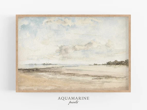 Muted Beach Landscape Print Beach Painting Beach House Wall - Etsy | Etsy (US)