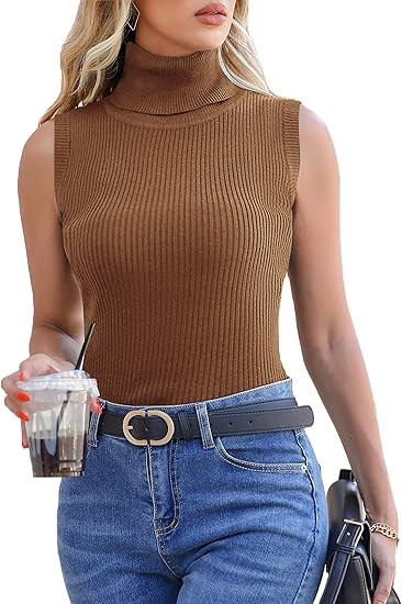 Totatuit Women's Spring Sleeveless Turtlenecks Tops Mock Neck Ribbed Solid Pullover Tank | Amazon (US)