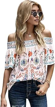 SOLY HUX Women's Floral Print Off Shoulder Short Sleeve Top Blouse | Amazon (US)