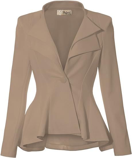 Hybrid Women's Casual Work Office Dressy Double Notch Lapel Sharp Shoulder Pad Single Button Pepl... | Amazon (US)