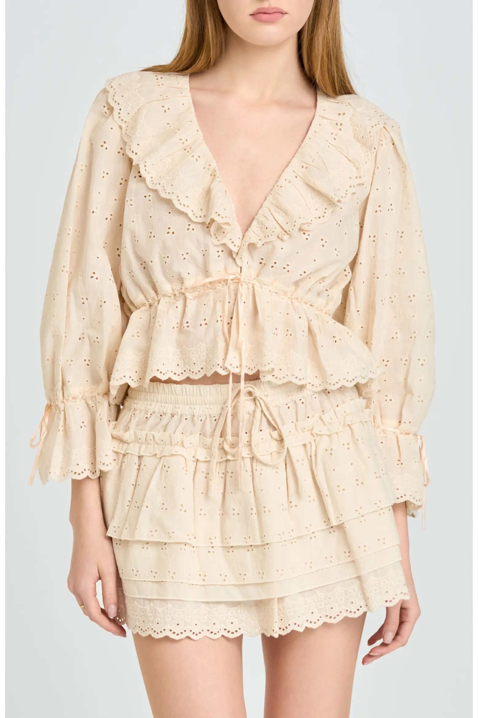 Sophia Eyelet Lace Trim Babydoll Crop Top (Women) | Nordstrom | Nordstrom