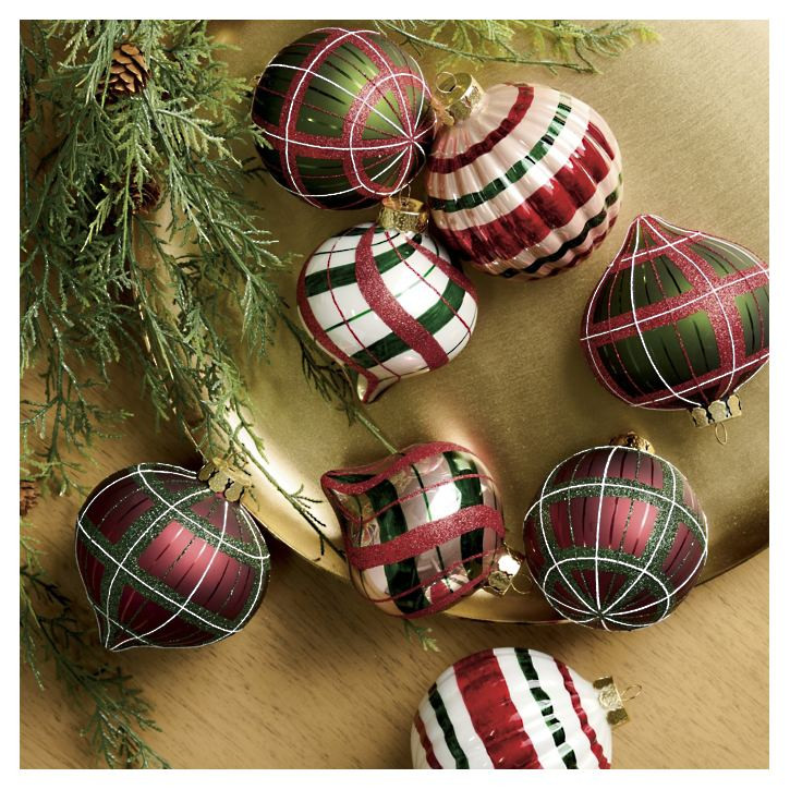 Fireside Holiday Plaid Ornaments, Set of 8 | Grandin Road | Grandin Road