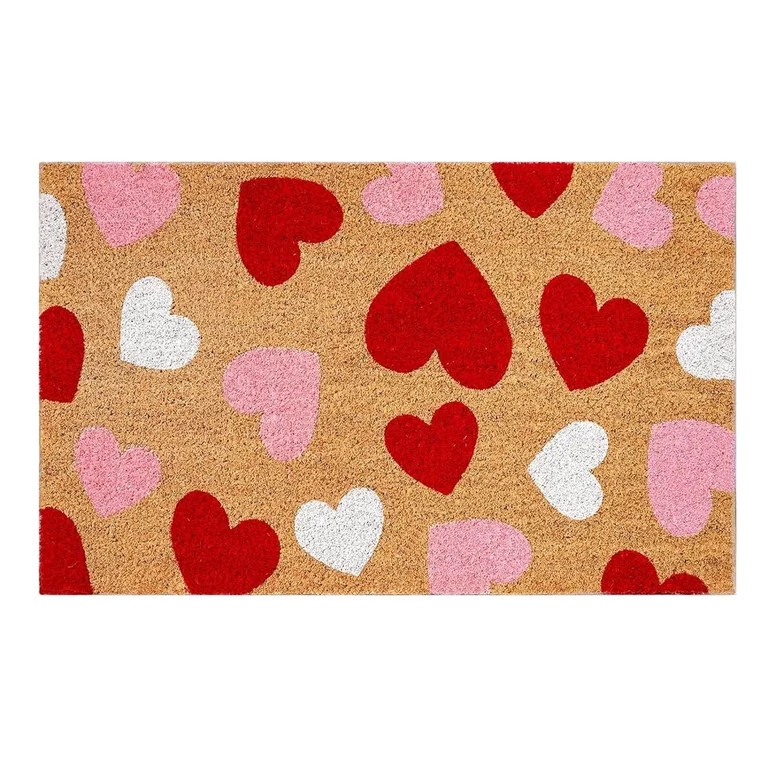 Valentine's Day Natural Coir Doormat Red Love Heart Welcome Floor Mat Non- Entrance Door Rugs for... | Walmart (US)