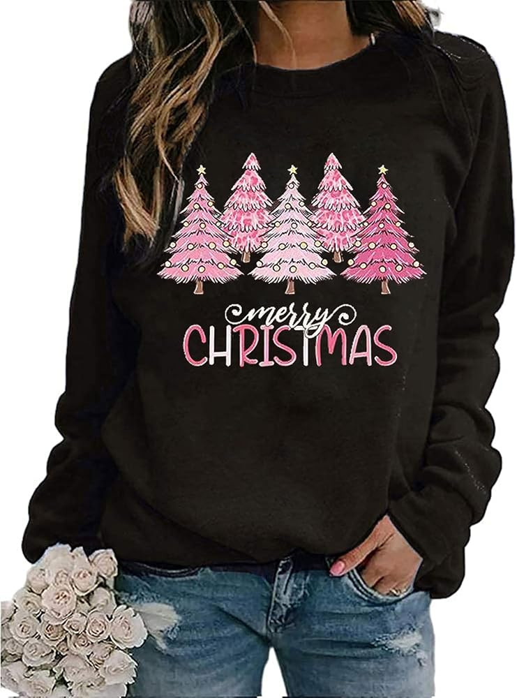 Christmas Sweatshirt for Women Cute Christmas Graphic Tops Holiday Crewneck Long Sleeve Pullover ... | Amazon (US)