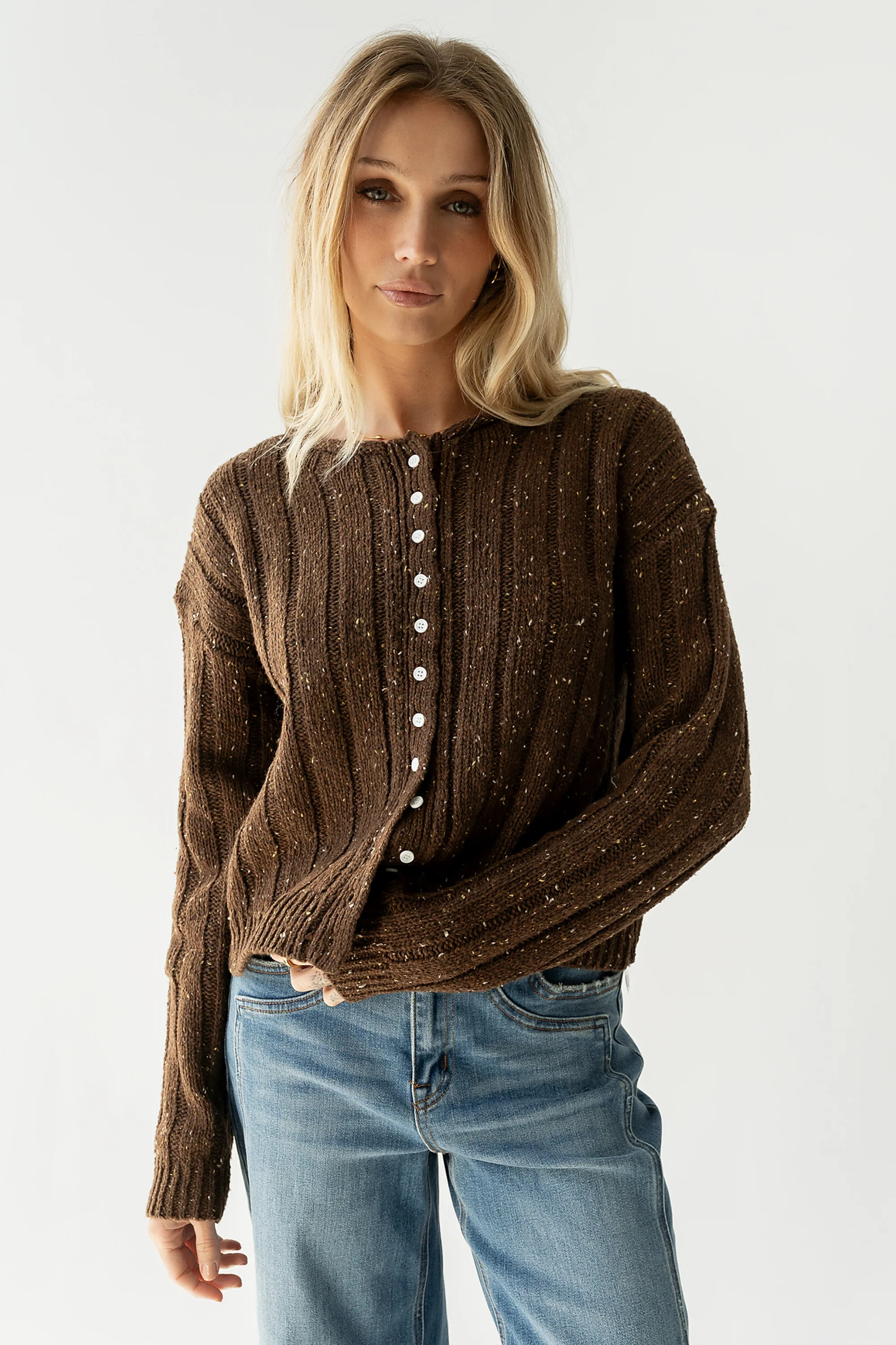 Katira Button Up Sweater in Brown | Böhme US