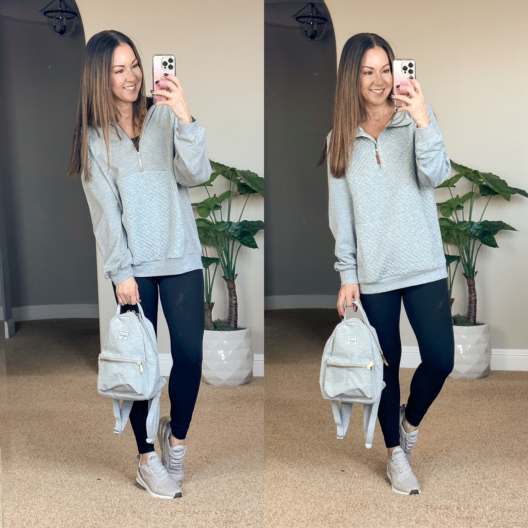 💥Flash Sale! Save 35% of these cute quilted pullovers!  code: 35V2ILXO Grey quilted pullovers perfect for everyday casual style both small. strappy sports bra xs | Comfy high-rise leggings with pockets xs | grey Herschel mini backpack | leggings outfits | comfy style. 

#LTKsalealert #LTKtravel #LTKstyletip