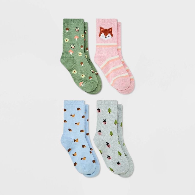 Girls' 4pk Super Soft Fox Crew Forest Socks - Cat & Jack™ | Target