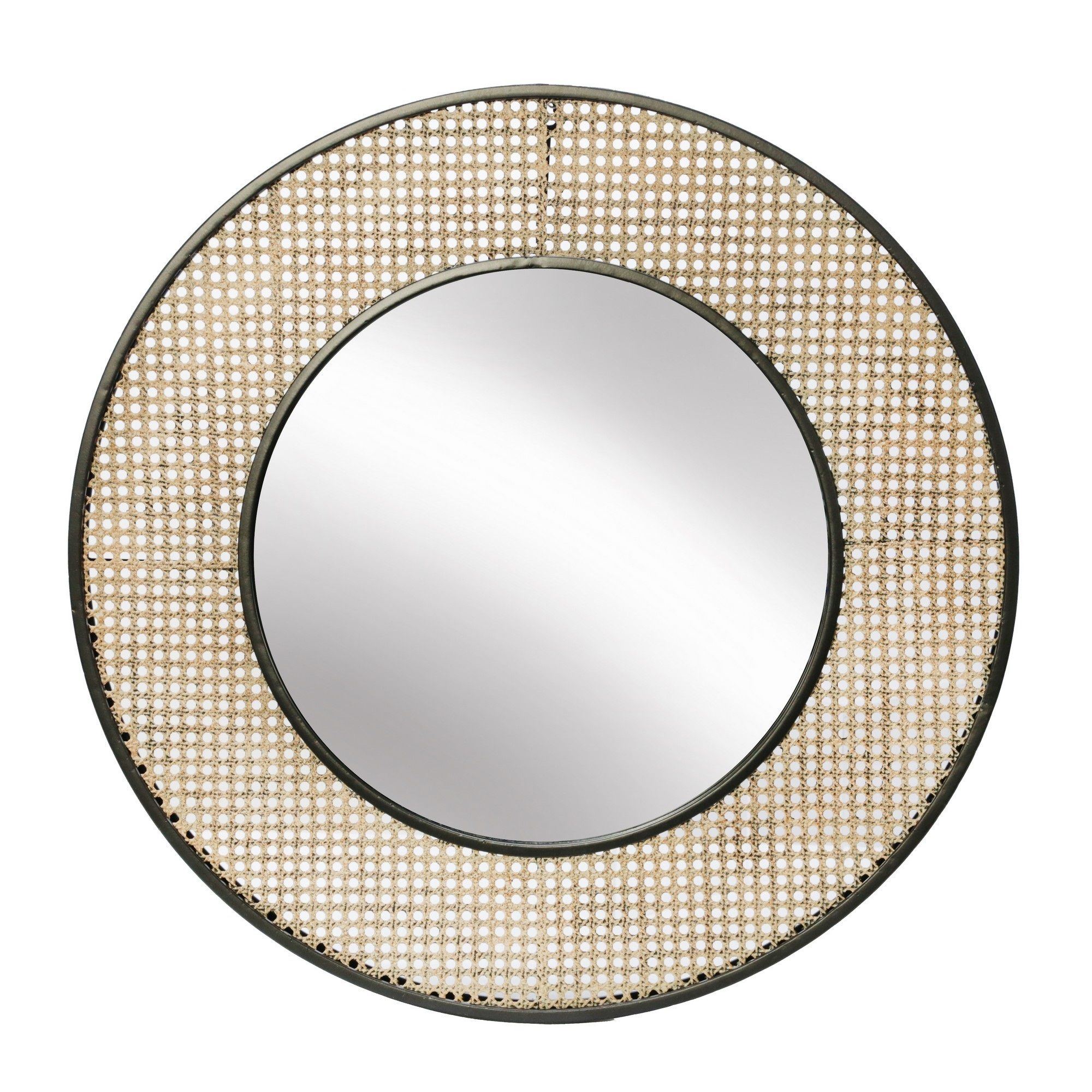 Metal Frame Wicker Round Mirror with Wooden Backing, Brown and Black | Walmart (US)