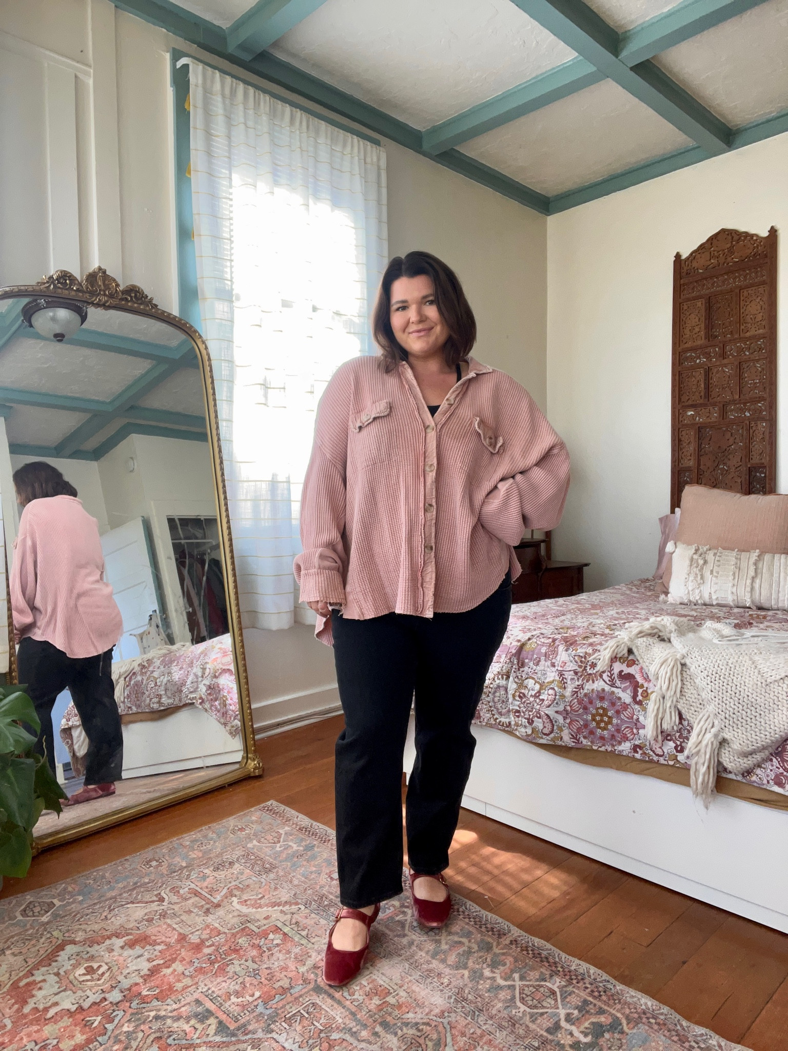 10 days of midsize bump friendly fall fits day 3! Wearing my forever favorite OG waffle shacket from Free People. I’ve had it for years now and it’s held up so well. Size large. And my first pair of maternity jeans from Abercrombie! Size 33 short. But the star of the day are these new gorgeous Sam Edelman Mary Jane’s I got🥹 they just came in the mail and I was so anxious to wear them. Not sure I love them paired with this particular shacket but I had to leave immediately after this so we just had to go with it. 

#LTKmidsize #LTKbump #LTKSeasonal