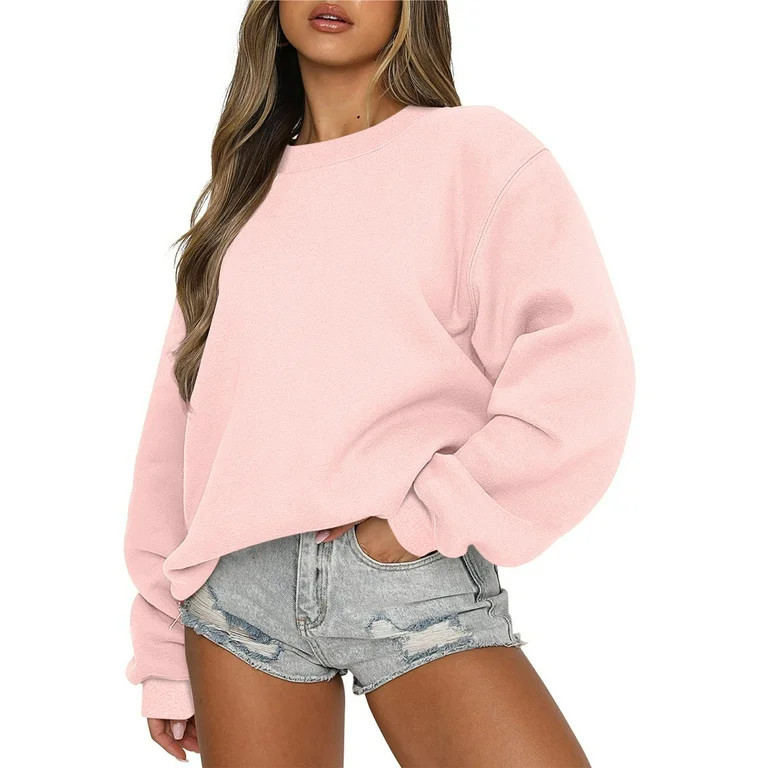 Meichang Sweatshirt Women Casual Pink Crew Neck Shirts Trendy Long Sleeve Loose Fit Tops Pullover... | Walmart (US)
