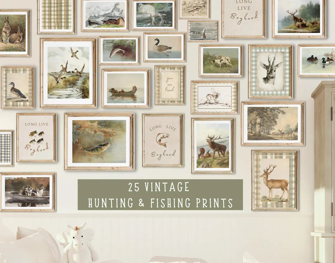 Fishing Hunting Nursery Decor Bundle Vintage Boy Nursery Wall Art Woodland Nursery Prints Farmhou... | Etsy (US)