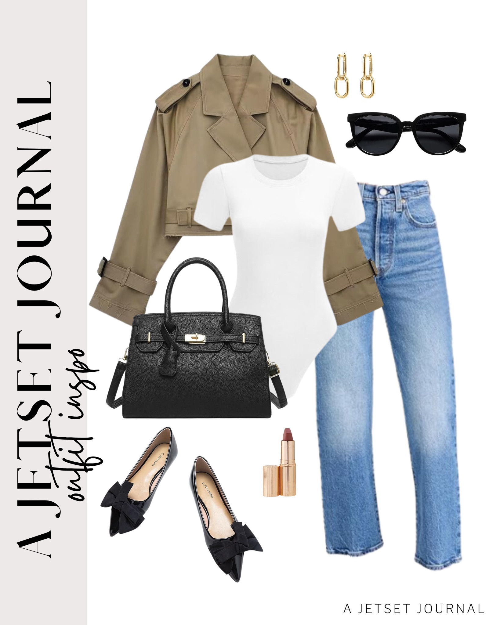 Adding a cropped trench coat and accessories to a basic bodysuit and jeans is a great way to elevate the look!

summer to fall, transitional pieces, outfit idea, transitional style, outfit inspo, ways to style, casual outfit, on the go look

#LTKStyleTip #LTKU #LTKSeasonal