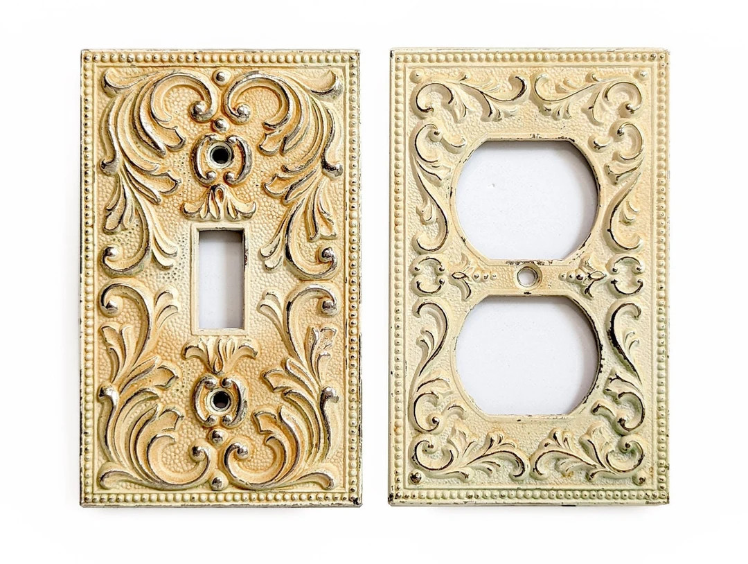 Mid Century Ornate Metal Switch Plate and Two Plug Outlet - Etsy | Etsy (US)