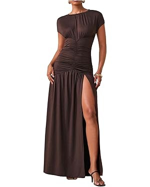 SweatyRocks Women's Ruched Split Maxi Dresses Dolman Cap Sleeve Long Cocktail Dress | Amazon (US)