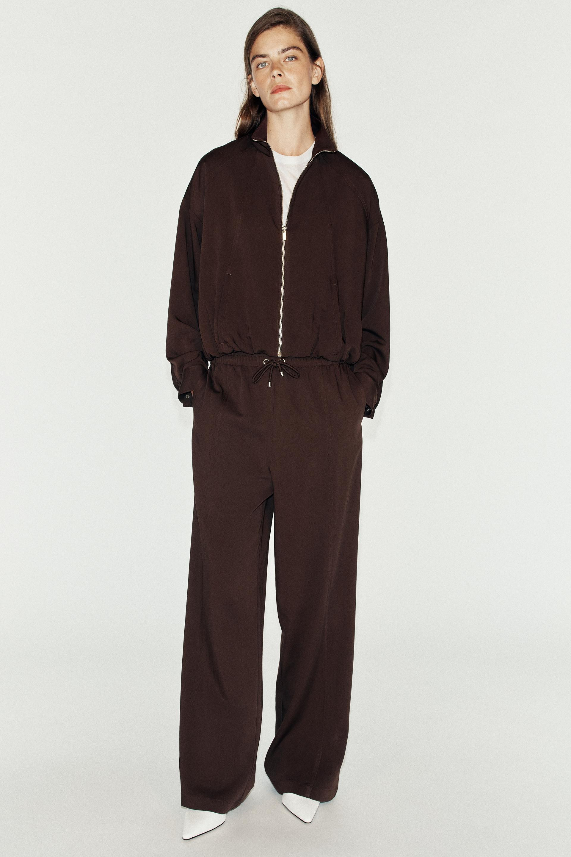 Zara - Elasticated Waistband Wide-Leg Trousers - Brown - M - Woman | Zara UK