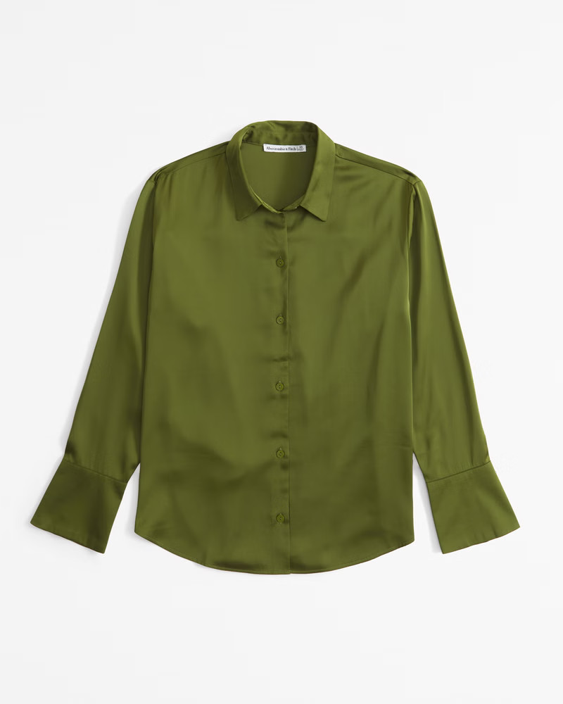 Women's Long-Sleeve Satin Button-Up Shirt | Women's Tops | Abercrombie.com | Abercrombie & Fitch (US)
