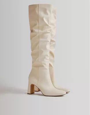 Bershka slouchy high leg boots in ecru | ASOS | ASOS (Global)