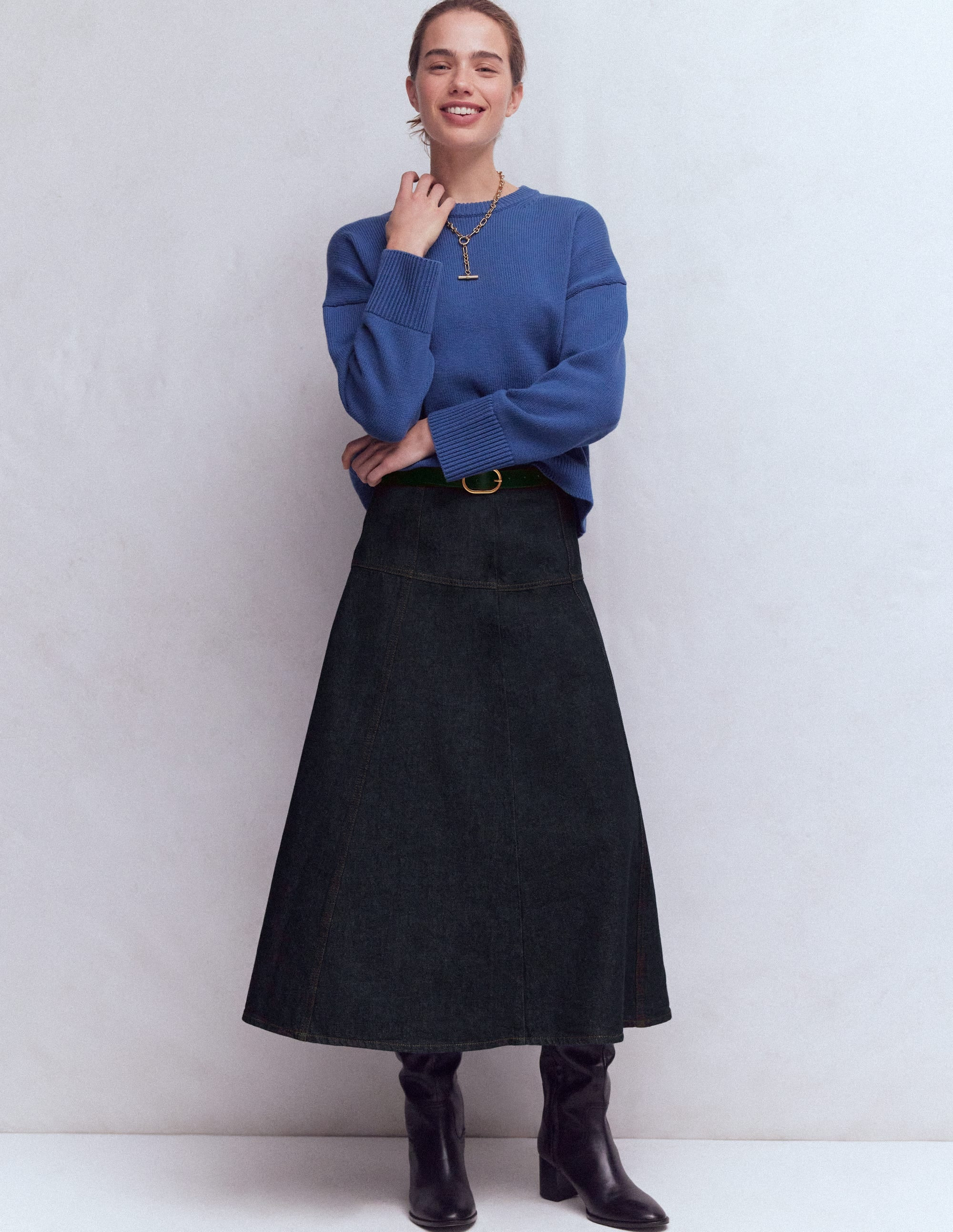 Panelled Detail Denim Skirt-Indigo | Boden UK
