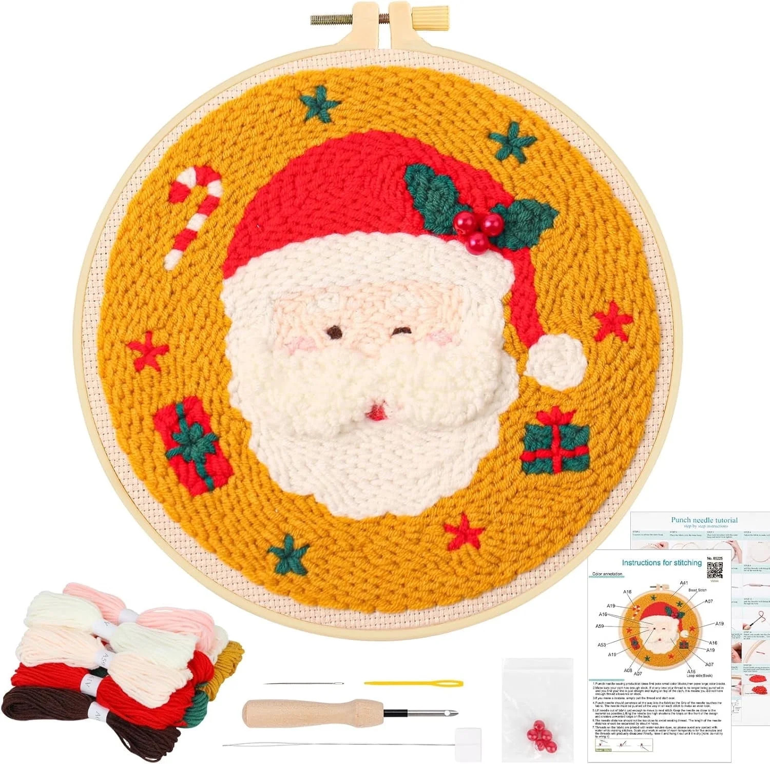 Christmas Punch Needle Kit for Beginners, Punch Needle Starter Kit with Santa Pattern Cloth Hoops... | Walmart (US)