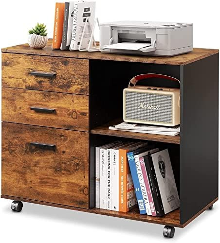DEVAISE 3-Drawer Wood File Cabinet, Mobile Lateral Filing Cabinet, Printer Stand with Open Storag... | Amazon (US)