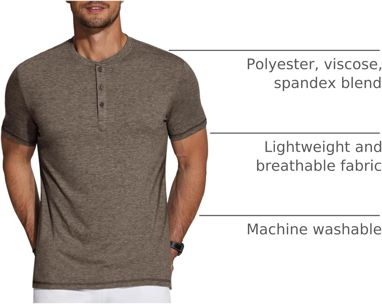 COOFANDY Men's Henley Shirts Short Sleeve Casual Basic Tee Summer Button Henley Soild T Shirts | Amazon (US)