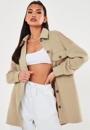 Tall Beige Soft Button Shacket | Missguided (US & CA)