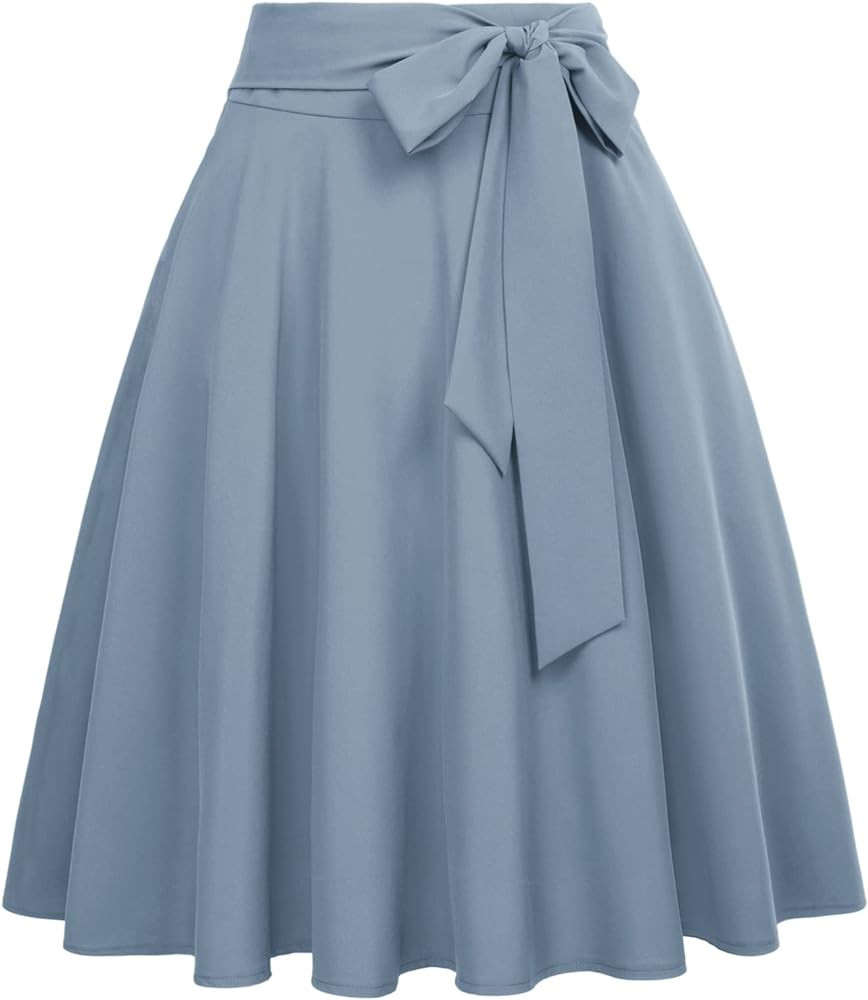 Belle Poque Women's High Waist A-Line Pockets Skirt Skater Flared Midi Skirt Vinage Skirt | Amazon (US)
