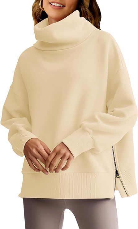 Toapvere Women's Oversized Sweatshirts Turtleneck Long Sleeve Side Zip Casual Warm Pullover Tops ... | Amazon (US)
