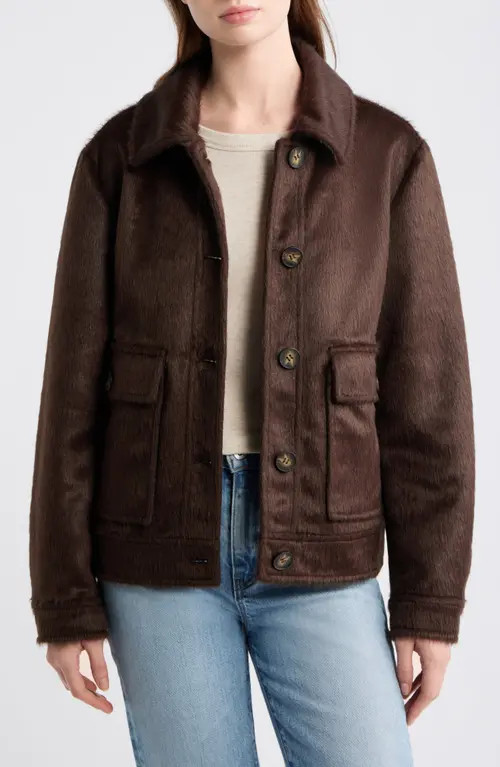Bernardo Faux Calf Hair Trucker Jacket in Chocolate at Nordstrom, Size Small | Nordstrom