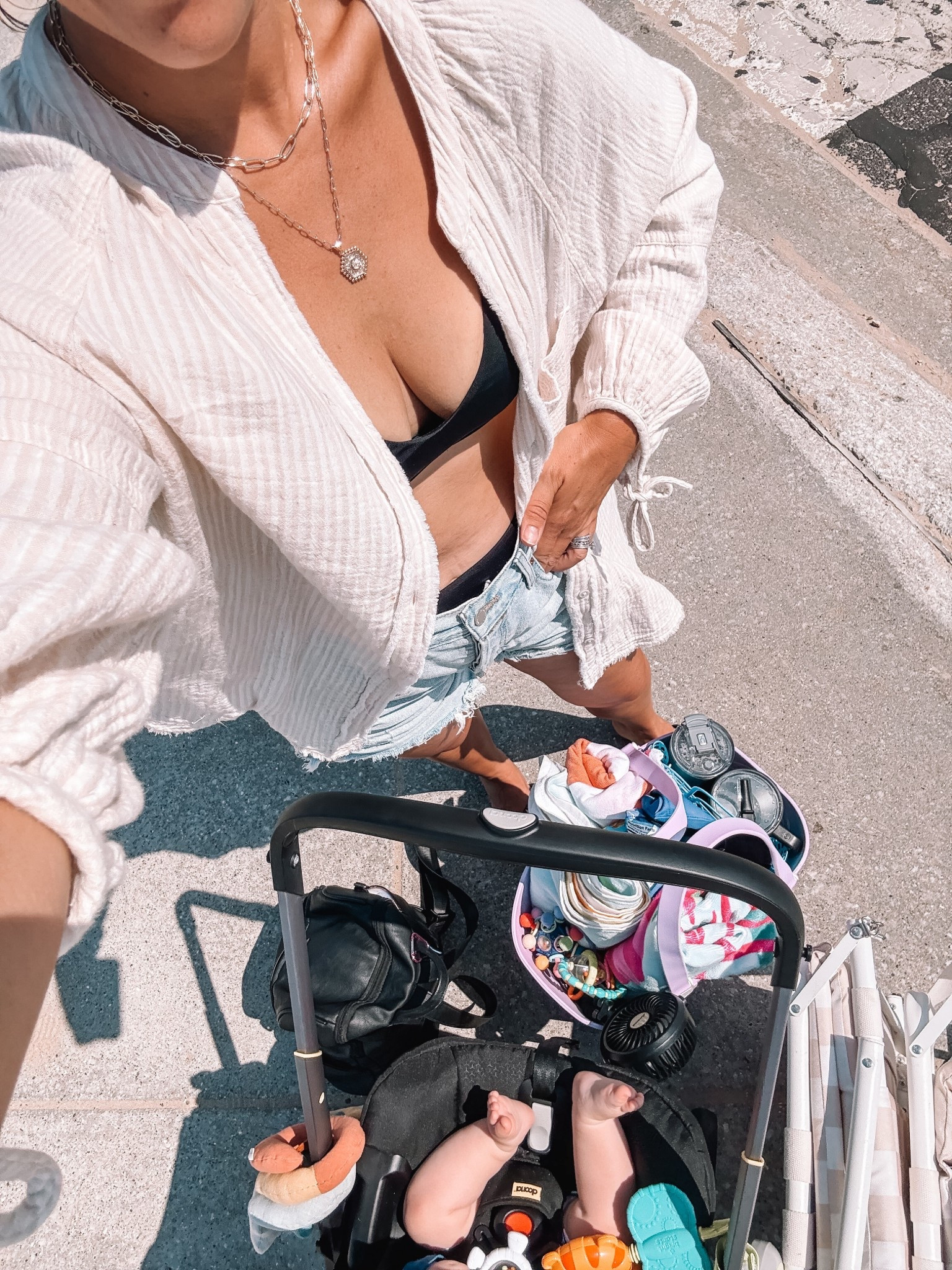 Beach outfit. I’ve gotten so much use out of this cover up. I love throwing it over a tank with leggings too. Oversized fit & covers the butt. High waisted swimsuit is breastfeeding friendly. 

Medium in bathing suit
Denim shorts 8
Cover up small 

Vacation outfit, summer outfit, swimsuits, aerie Real 

#LTKSwim #LTKTravel #LTKBaby