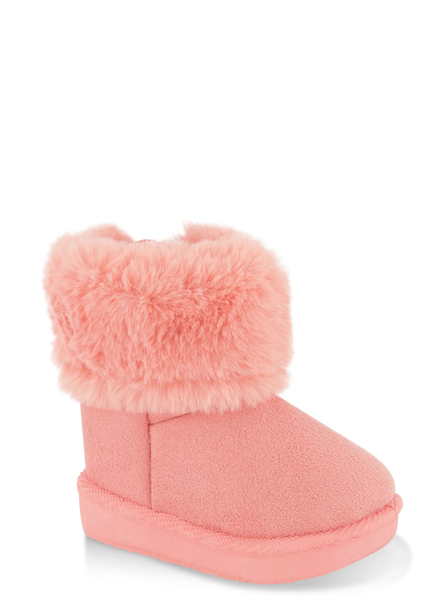 Baby Girls Solid Faux Fur Cuff Boots  - Pink | Rainbow Shops