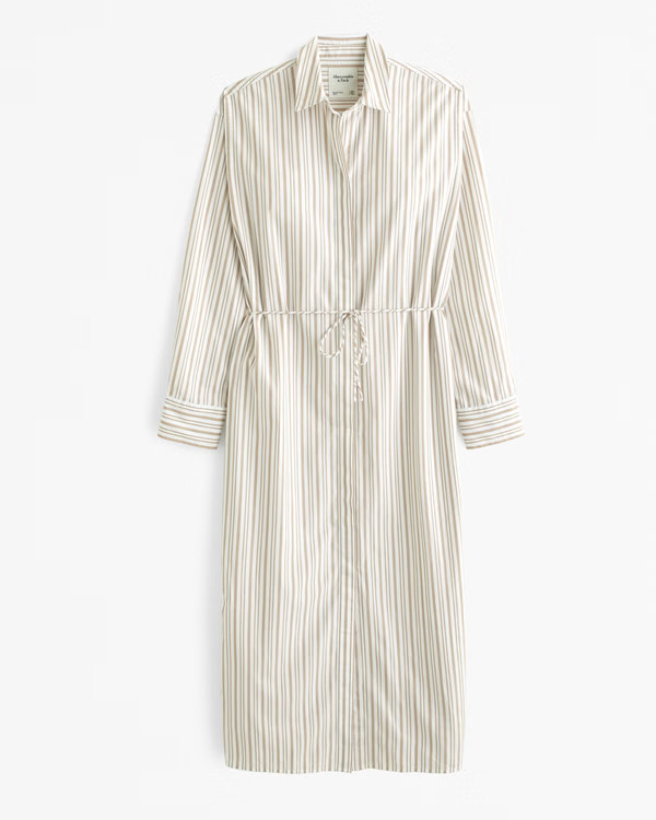 Long-Sleeve Tie Midi Shirt Dress | Abercrombie & Fitch (UK)