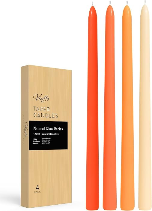 Viyffo Taper Candles, 12 Inch, 4 Pack, Orange \u2013 Unscented, Smokeless Design, Up to 8-Hour Bu... | Amazon (US)
