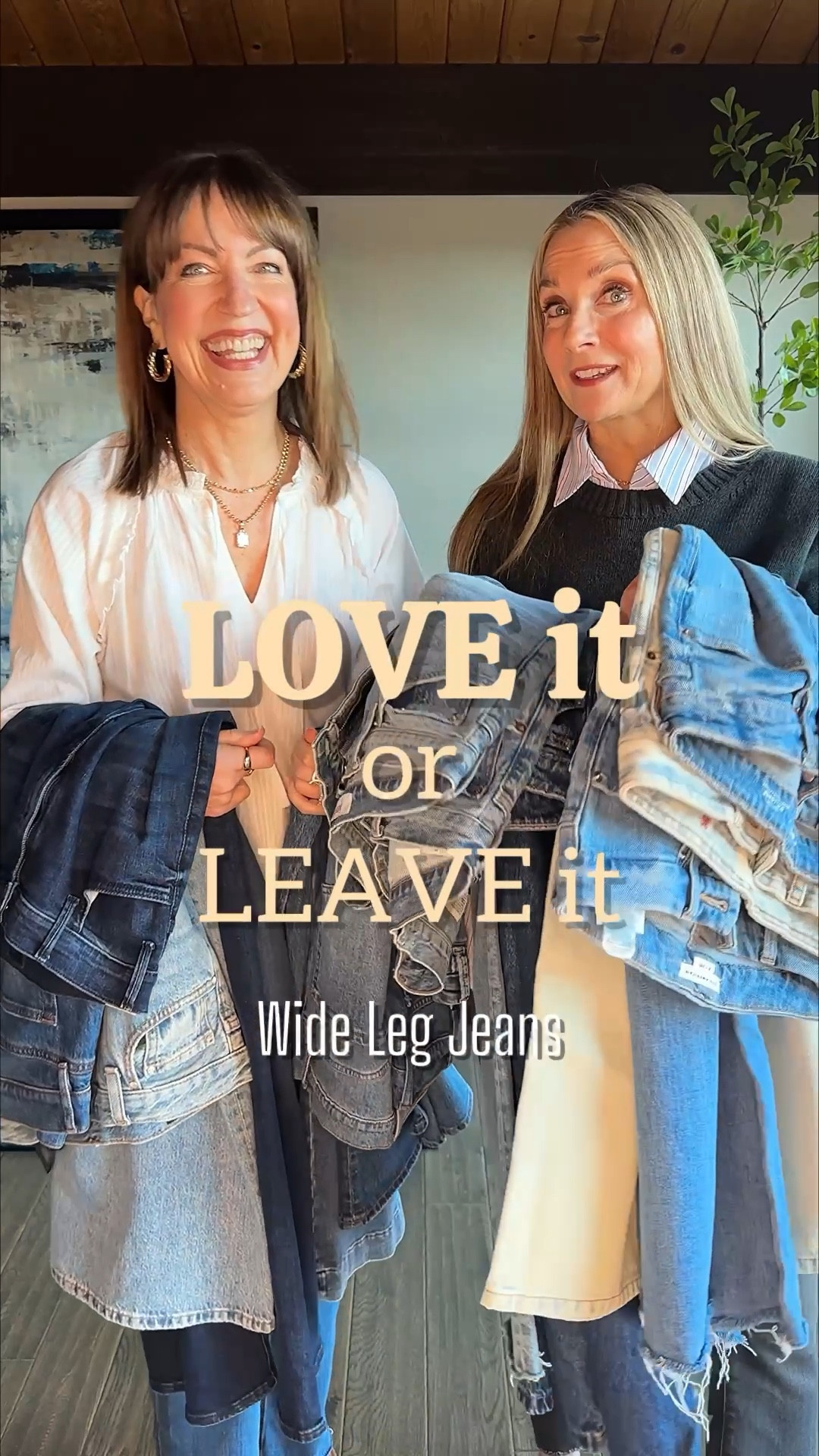 Comment SHOP for links! 
It really helps to clean out your closet with a friend! We have WAY too many pairs of jeans, so we need to decide whether to love or leave several pairs! You have to really love everything about a pair of jeans in order to reach for them time and time again. They have to fit amazing, work with our shoes, and be on trend! Do you agree with our decisions to love it or leave it??💙👖💙👖
How to Shop:🛍️👖
-Comment SHOP for links to our favorite wide leg jeans!
-Click the link in our bio to shop
-Watch our stories for links!

Wide leg jeans, Mother Denim, cuffed denim, Zara denim 

#LTKOver40 #LTKgrwm #LTKootd