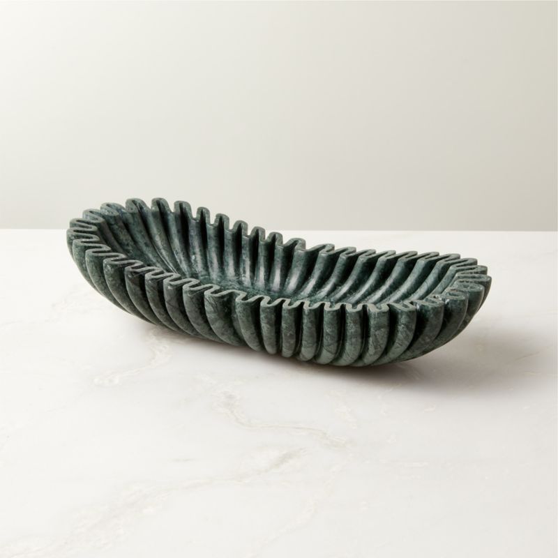 Reve Modern Fluted Green Marble Oval Bowl + Reviews | CB2 | CB2